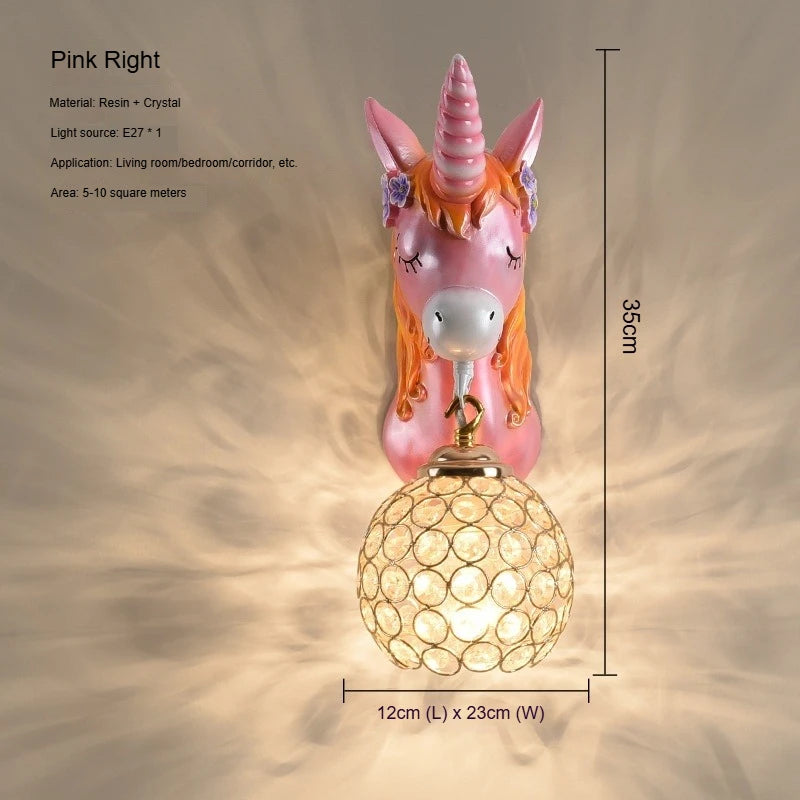 Boys Girls Room Decoration Simple Bedside Sconce Study Aisle Children's Room Bedroom Living Room Unicorn Wall Lamp