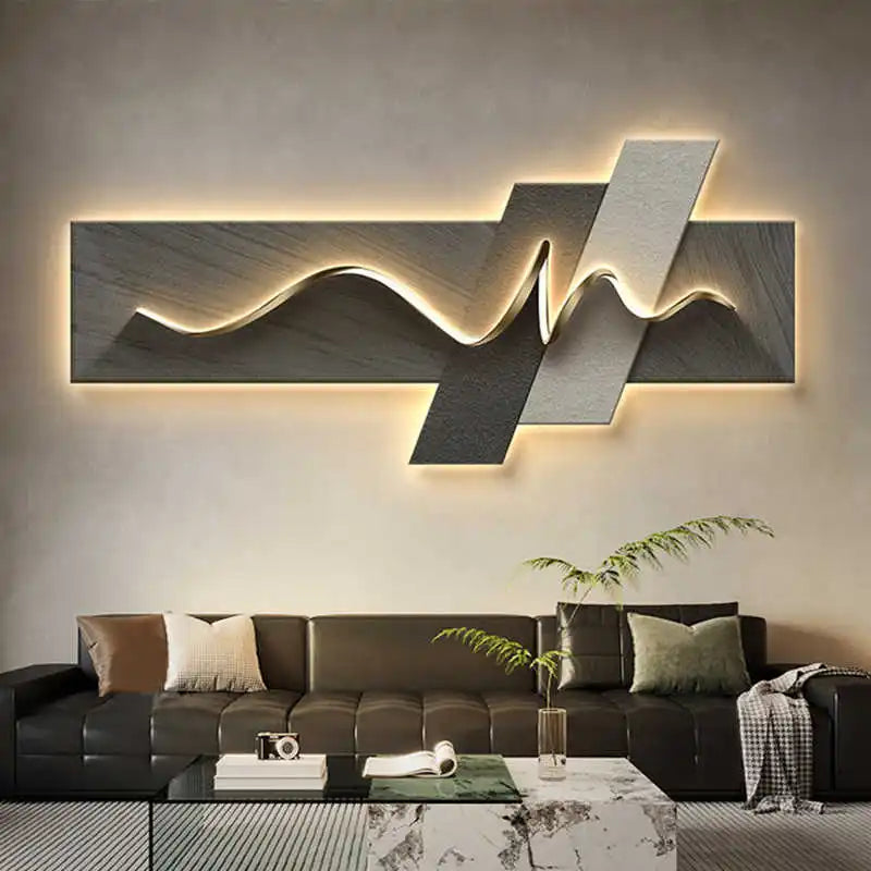 Living room decoration painting, LED ambient light painting, modern luxury sofa background wall, minimalist hanging painting