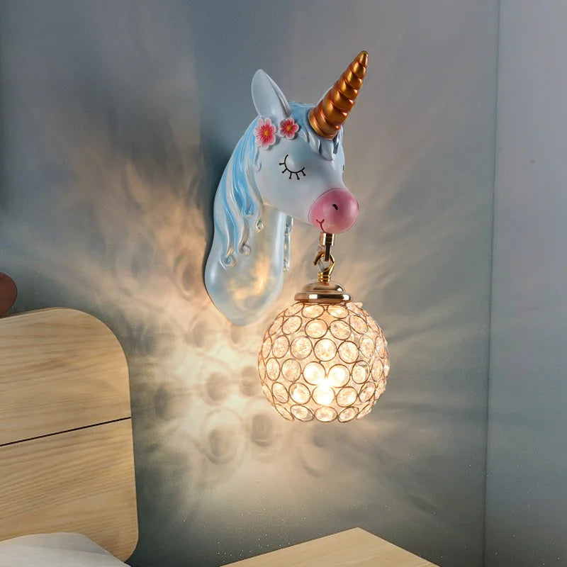 Boys Girls Room Decoration Simple Bedside Sconce Study Aisle Children's Room Bedroom Living Room Unicorn Wall Lamp