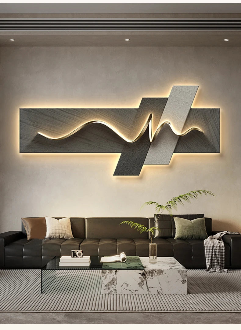 Living room decoration painting, LED ambient light painting, modern luxury sofa background wall, minimalist hanging painting