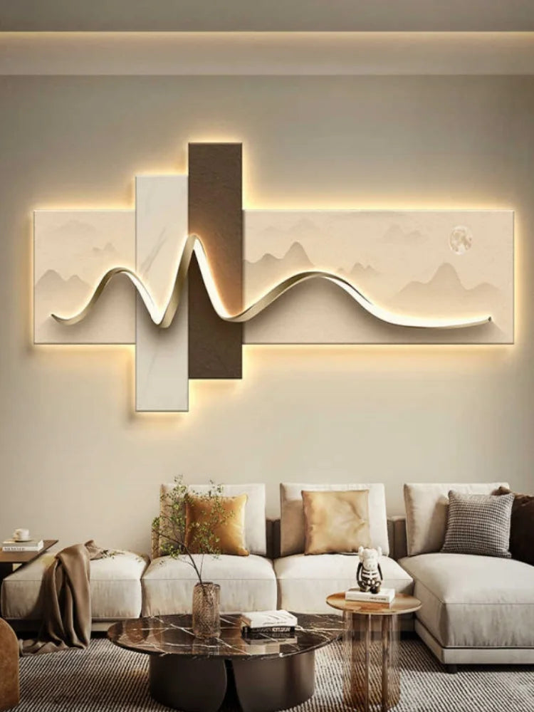 Living room decoration painting, LED ambient light painting, modern luxury sofa background wall, minimalist hanging painting