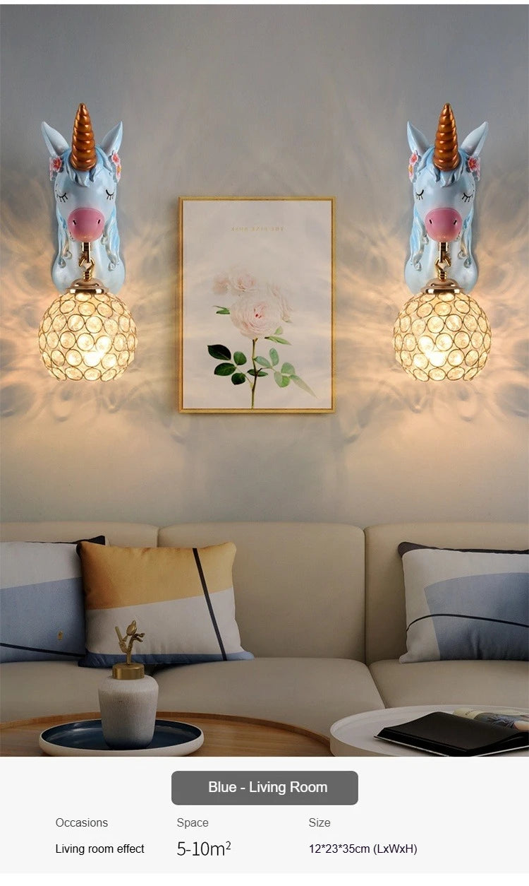 Boys Girls Room Decoration Simple Bedside Sconce Study Aisle Children's Room Bedroom Living Room Unicorn Wall Lamp