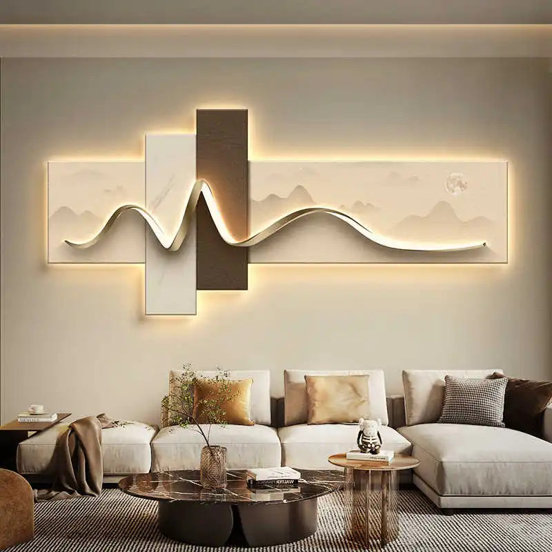 Living room decoration painting, LED ambient light painting, modern luxury sofa background wall, minimalist hanging painting