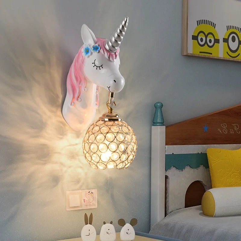 Boys Girls Room Decoration Simple Bedside Sconce Study Aisle Children's Room Bedroom Living Room Unicorn Wall Lamp