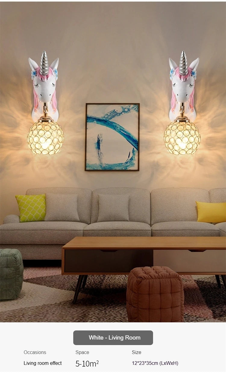 Boys Girls Room Decoration Simple Bedside Sconce Study Aisle Children's Room Bedroom Living Room Unicorn Wall Lamp