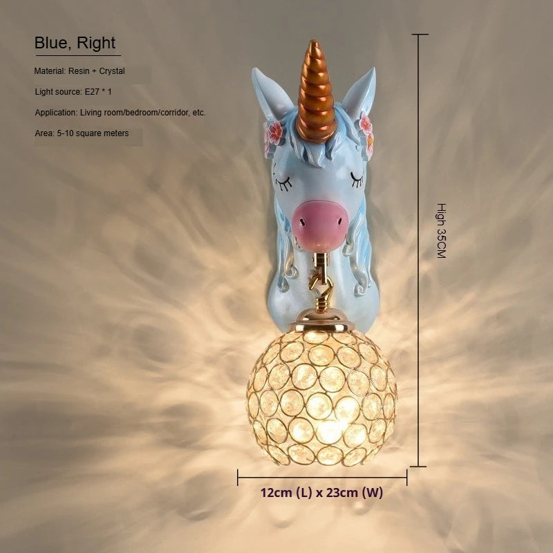 Boys Girls Room Decoration Simple Bedside Sconce Study Aisle Children's Room Bedroom Living Room Unicorn Wall Lamp