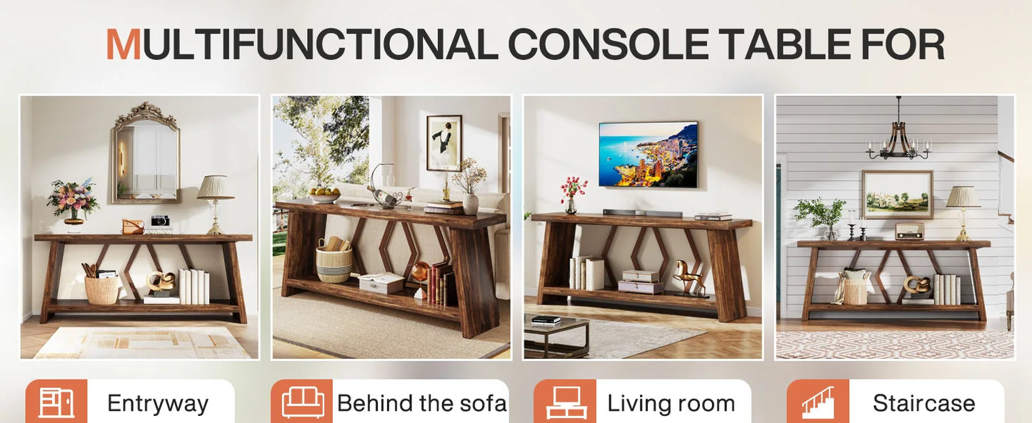 Farmhouse Console Table,Narrow Long Sofa Entryway Table, 2-Tier Wood Couch Foyer Accent Table for Living Room, Hallway