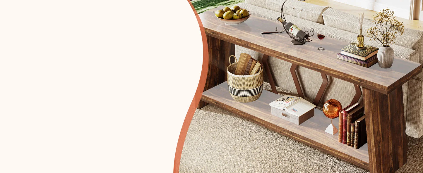 Farmhouse Console Table,Narrow Long Sofa Entryway Table, 2-Tier Wood Couch Foyer Accent Table for Living Room, Hallway