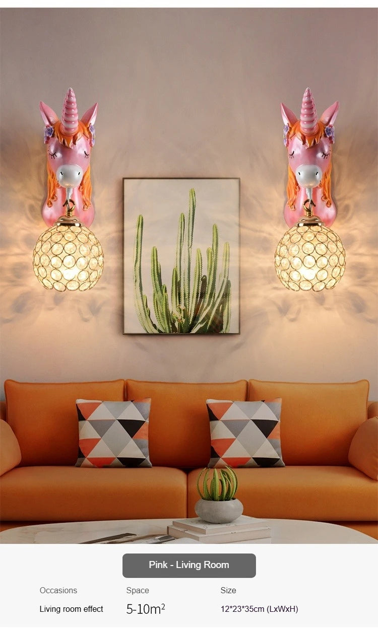 Boys Girls Room Decoration Simple Bedside Sconce Study Aisle Children's Room Bedroom Living Room Unicorn Wall Lamp