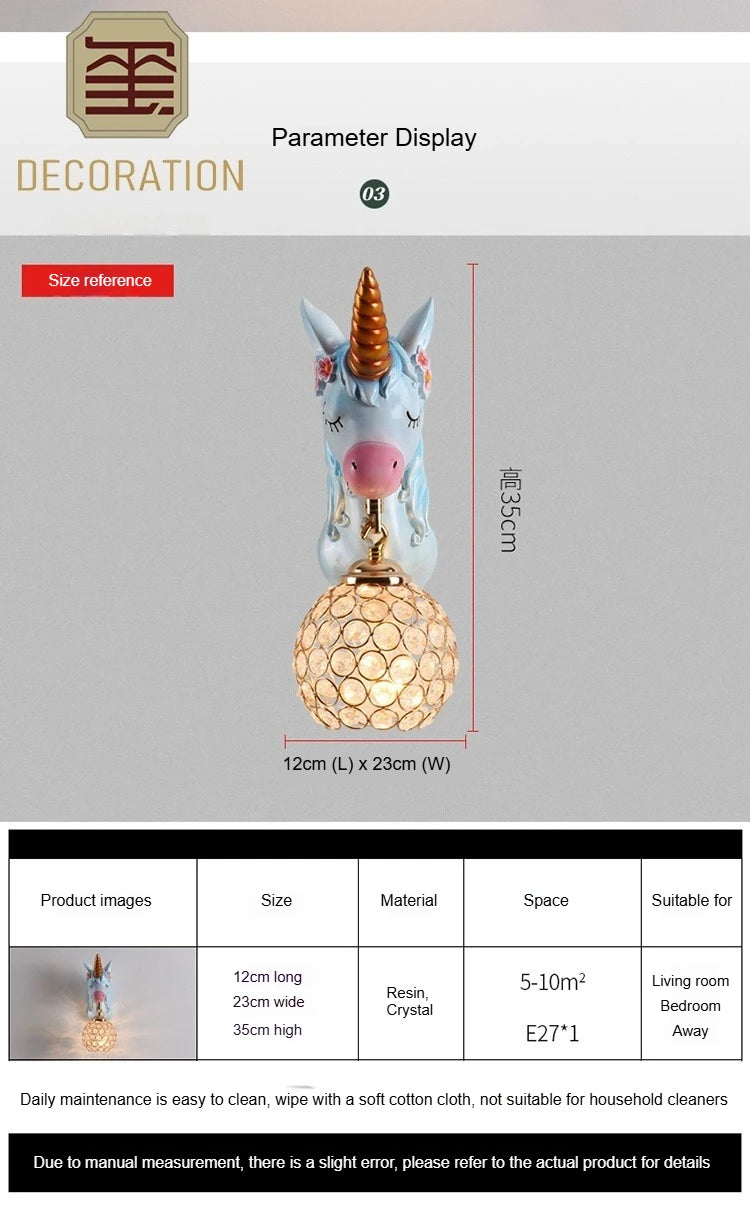 Boys Girls Room Decoration Simple Bedside Sconce Study Aisle Children's Room Bedroom Living Room Unicorn Wall Lamp
