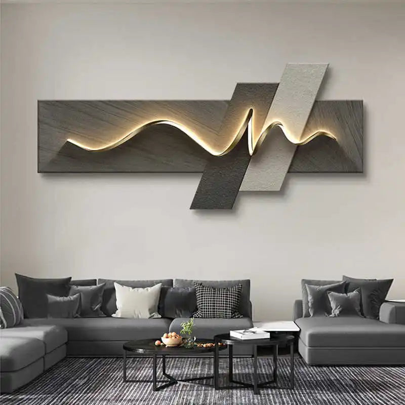 Living room decoration painting, LED ambient light painting, modern luxury sofa background wall, minimalist hanging painting