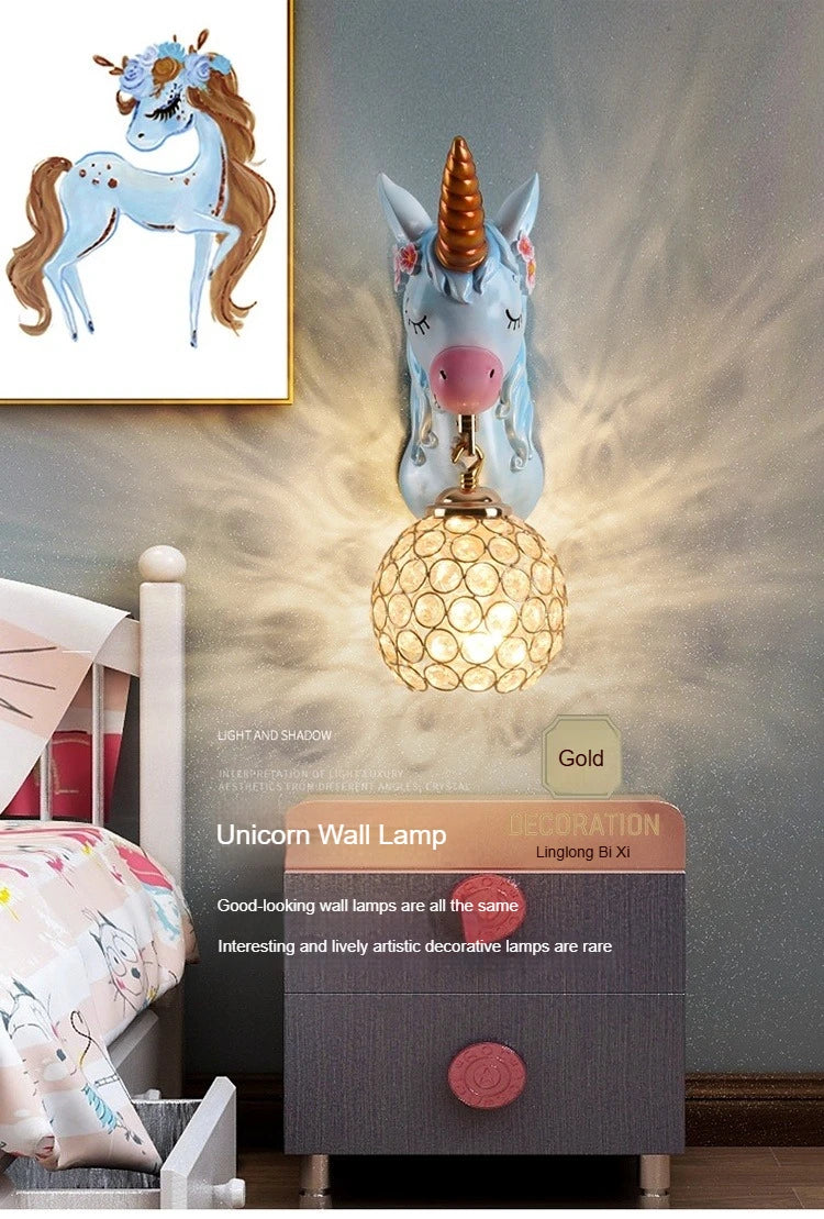 Boys Girls Room Decoration Simple Bedside Sconce Study Aisle Children's Room Bedroom Living Room Unicorn Wall Lamp