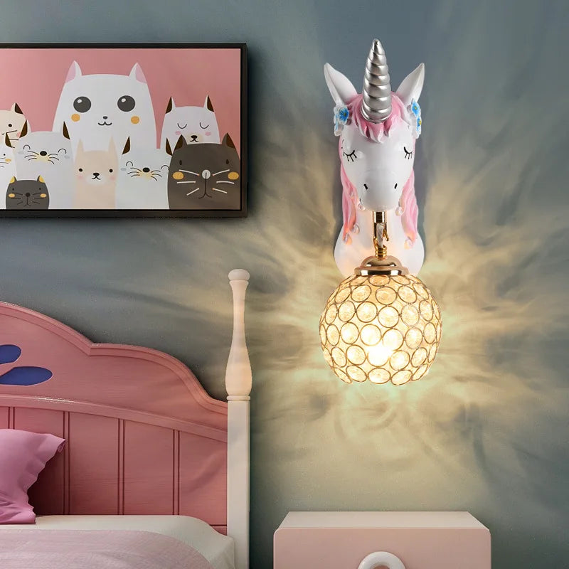 Boys Girls Room Decoration Simple Bedside Sconce Study Aisle Children's Room Bedroom Living Room Unicorn Wall Lamp