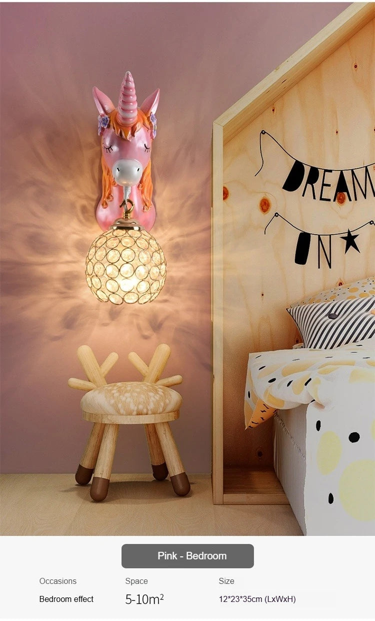 Boys Girls Room Decoration Simple Bedside Sconce Study Aisle Children's Room Bedroom Living Room Unicorn Wall Lamp
