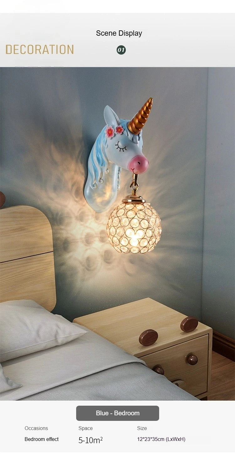 Boys Girls Room Decoration Simple Bedside Sconce Study Aisle Children's Room Bedroom Living Room Unicorn Wall Lamp