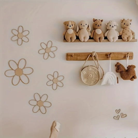 Ins Scandinavian Style Cut Out Daisy Flower Wall Decoration Wood Flower DIY Wooden Daisy, Spring and Summer, Room Party Decoration, Ideal Holiday Gifts