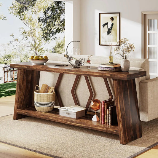 Farmhouse Console Table,Narrow Long Sofa Entryway Table, 2-Tier Wood Couch Foyer Accent Table for Living Room, Hallway