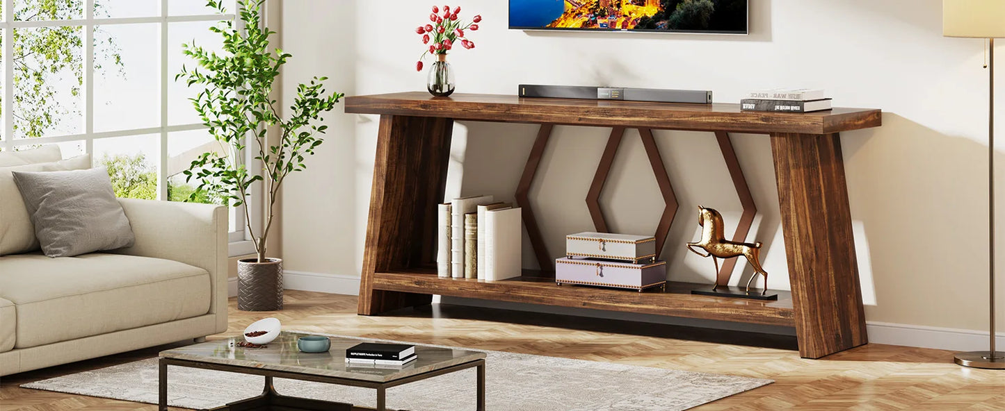 Farmhouse Console Table,Narrow Long Sofa Entryway Table, 2-Tier Wood Couch Foyer Accent Table for Living Room, Hallway