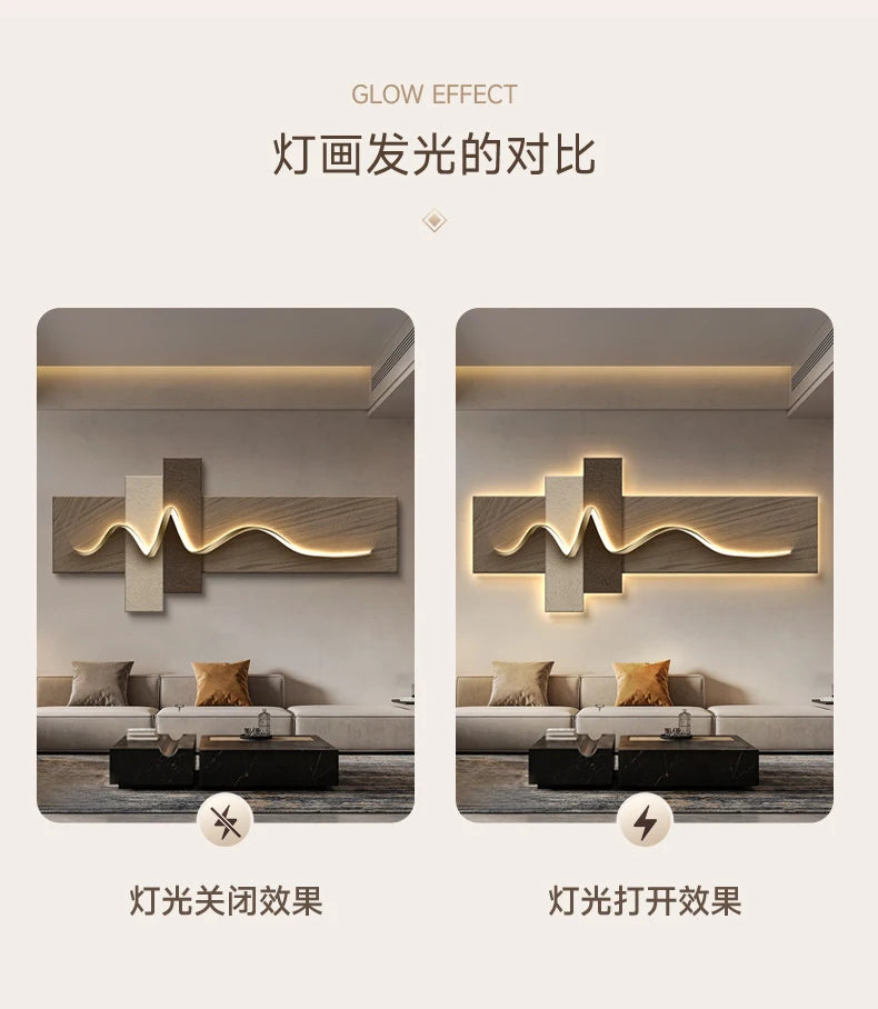 Living room decoration painting, LED ambient light painting, modern luxury sofa background wall, minimalist hanging painting