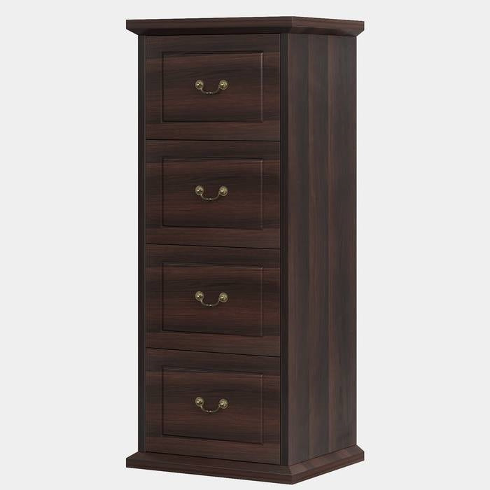 Traditional Vertical File Cabinet in Walnut Wood Finish with 4 Storage Drawers
